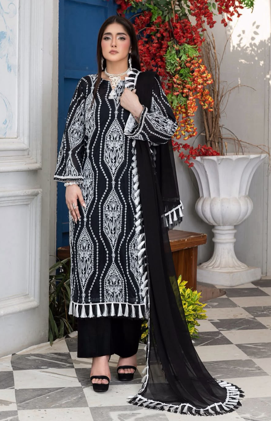 3 Piece Lawn Suit with Shafoon Dupatta, Long Shirt & Straight Trouser