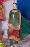3 Piece Korean Silk Suit with Shafoon Dupatta, Long Shirt & Capri Trouser