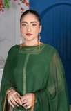 3 Piece Korean Silk Suit with Shafoon Dupatta, Long Shirt & Capri Trouser
