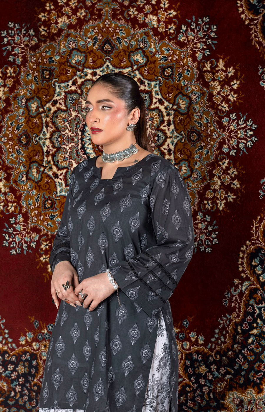 2 Piece Lawn Suit with Long Shirt & Farshi Shalwar