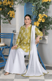 3 Piece Lawn Suit with Shafoon Dupatta, Kurta Style Shirt & Farshi Shalwar