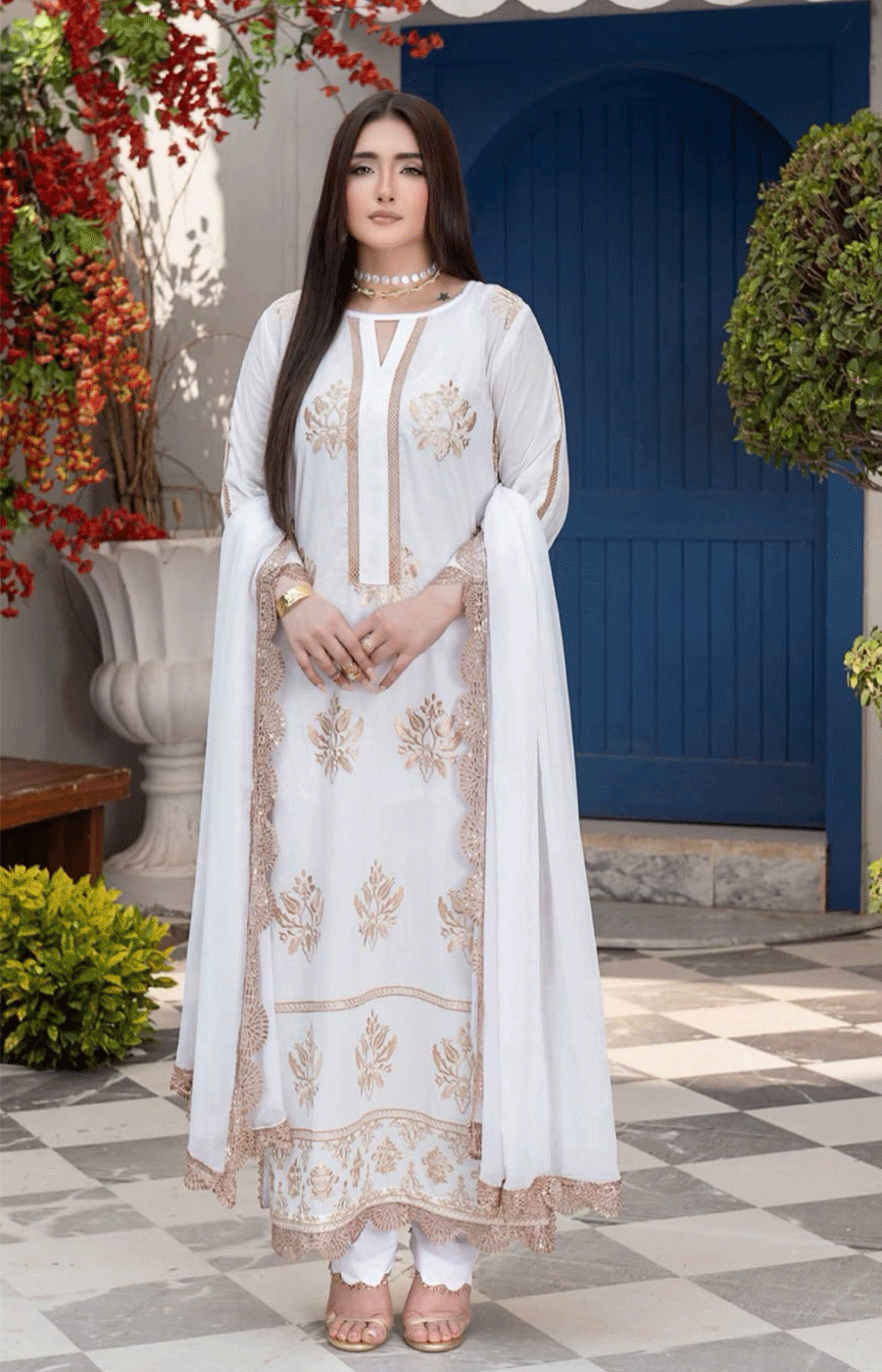 3 Piece Lawn Suit with Shafoon Dupatta, Long Shirt & Straight Trouser