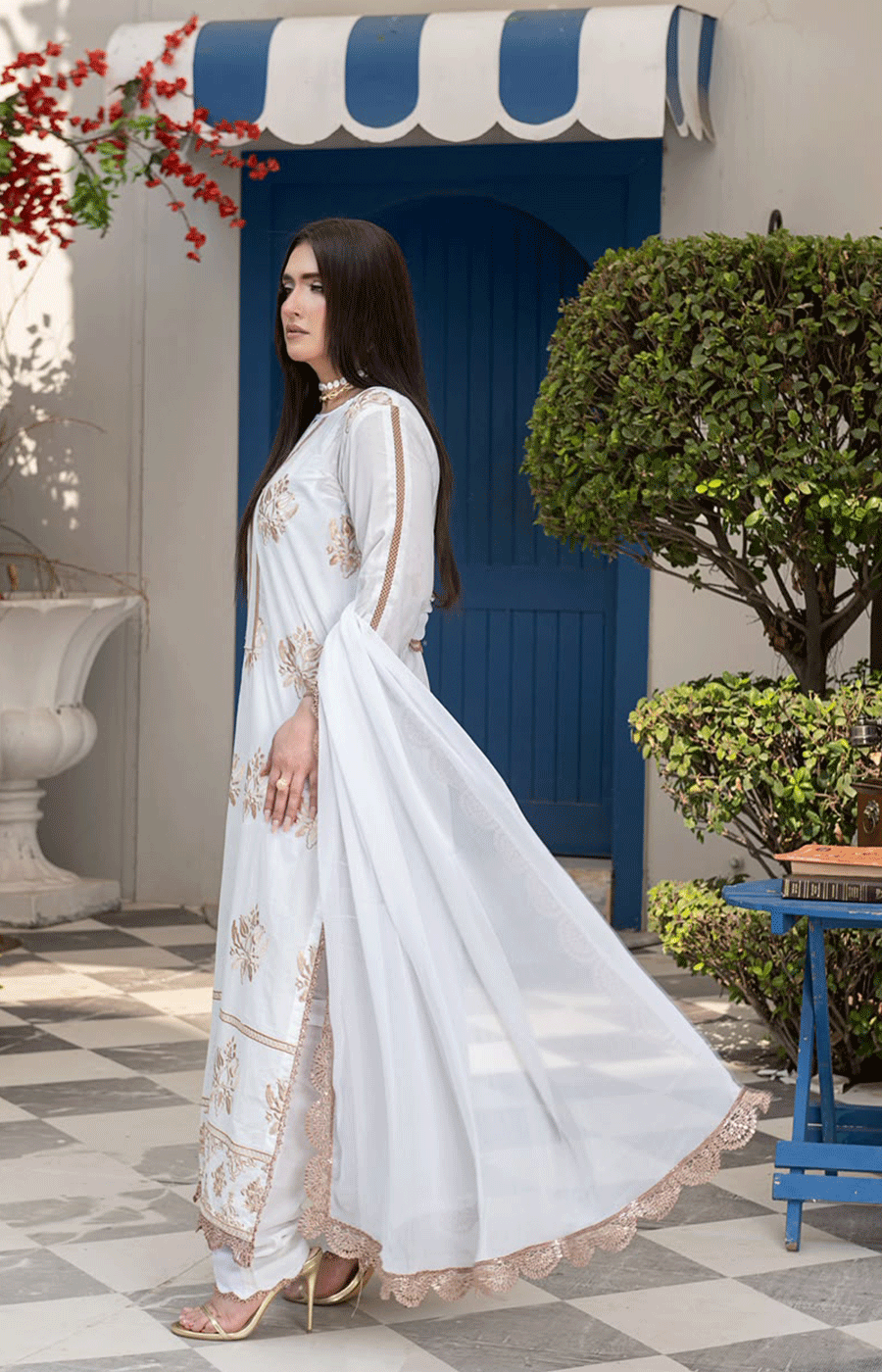 3 Piece Lawn Suit with Shafoon Dupatta, Long Shirt & Straight Trouser