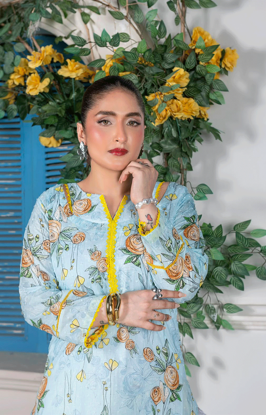 2 Piece Lawn Suit with Long Shirt & Straight Trouser